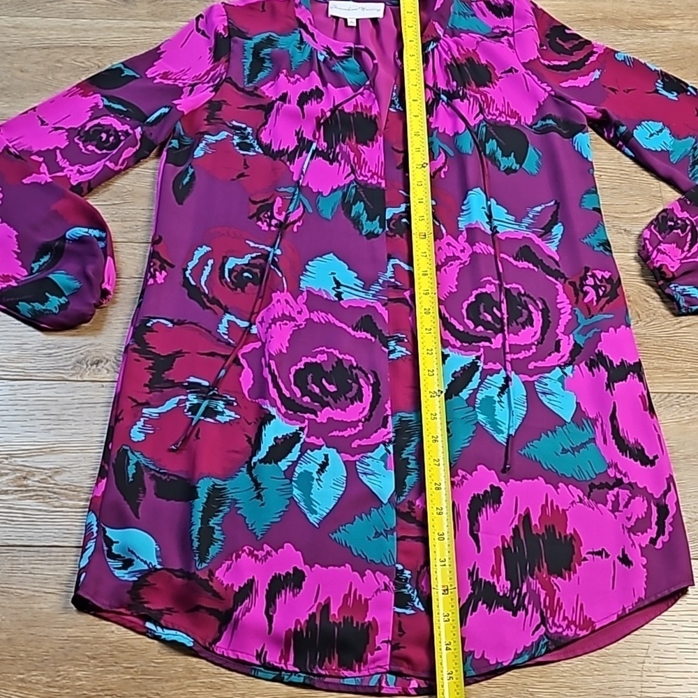 Charles Henry  Multi-Color Jewel Tone Floral Print Long Sleeve Shift Dress - Picture 13 of 16